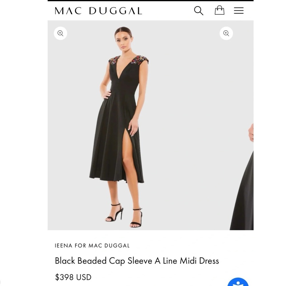 IEENA FOR MAC DUGGAL Black Beaded Cap Sleeve A Line Midi Dress size 4 holiday - Picture 2 of 8